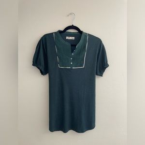 Knit Tshirt with Tie Back and Ruffle Sleeve and Pleated Bib NWOT